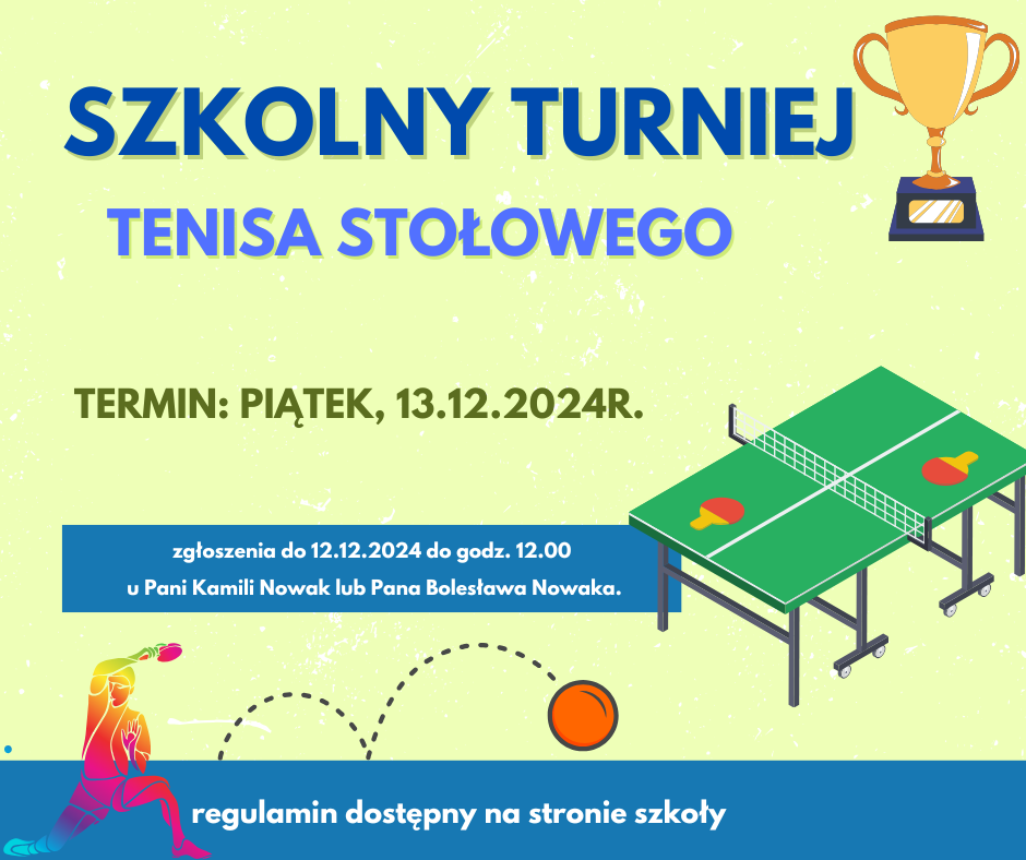 Szkolny turniej Tenisa Stołowego - ogłoszenie