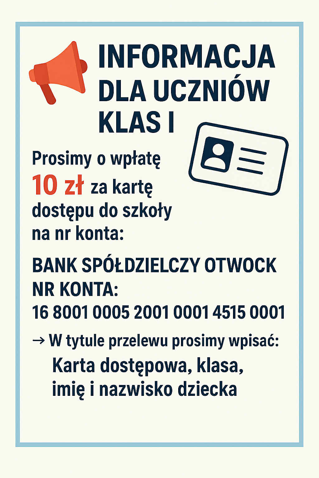 Informacja dla uczniów klas I