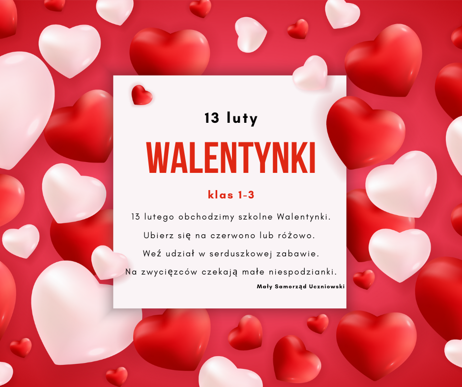 Walentynki klas 1-3 ogłoszenie