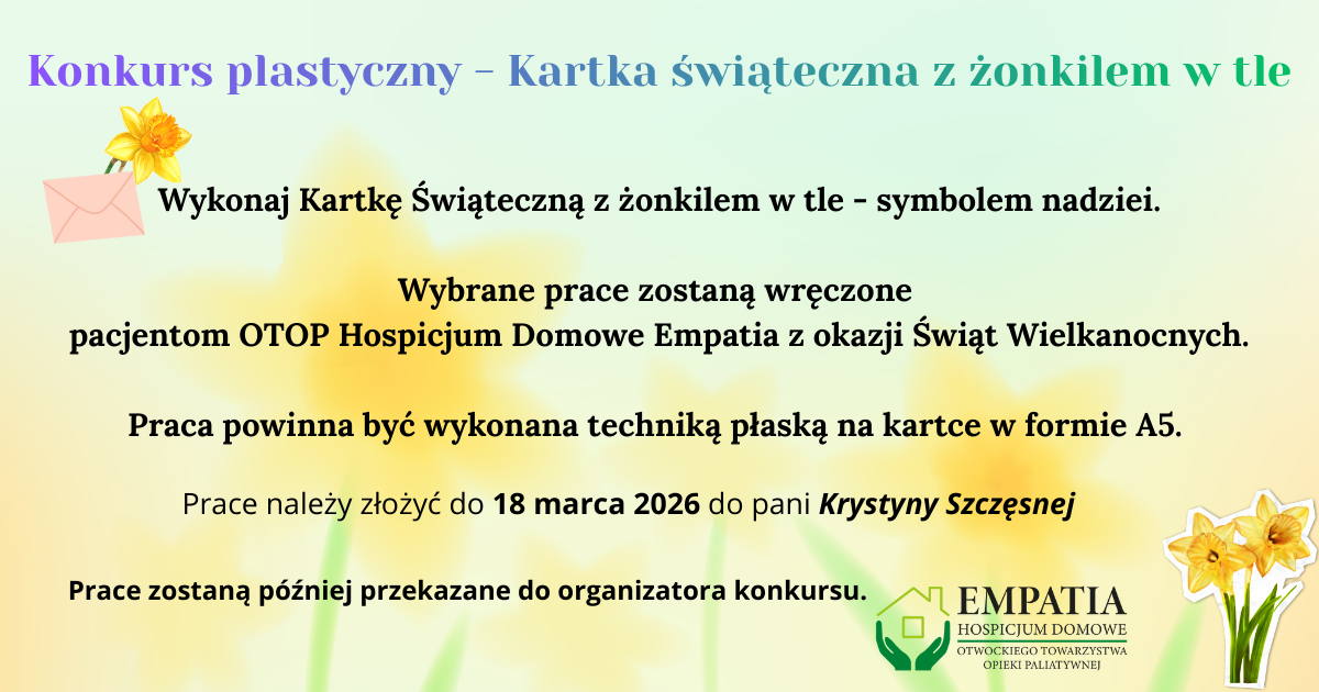 Konkurs plastyczny - Kartka świąteczna z żonkilem w tle.