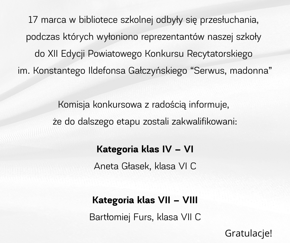 Eliminacje szkolne do XII Edycji Powiatowego Konkursu Recytatorskiego im. Konstantego Ilde