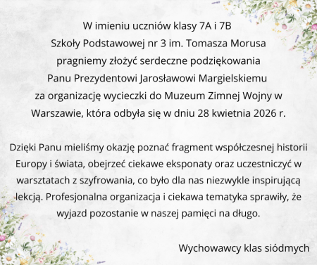 Podziękowanie dla Prezydenta Jarosława Margielskiego