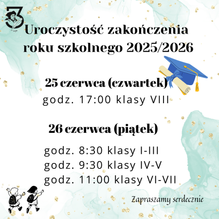 Harmonogram zakończenia roku szkolnego 2025/2026