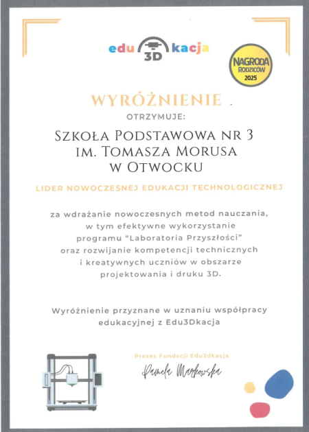 Wyróżnienie dla naszej szkoły