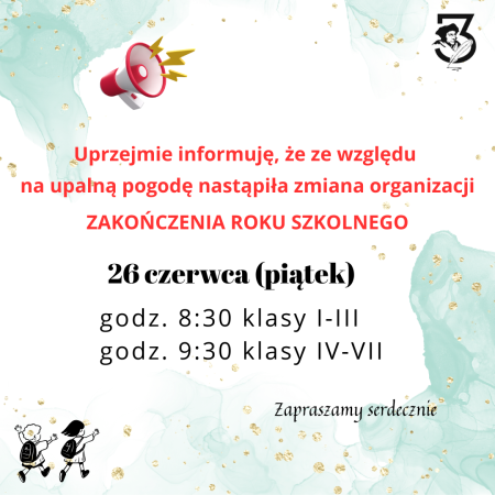 Zmiana organizacji piątkowego zakończenia roku 
